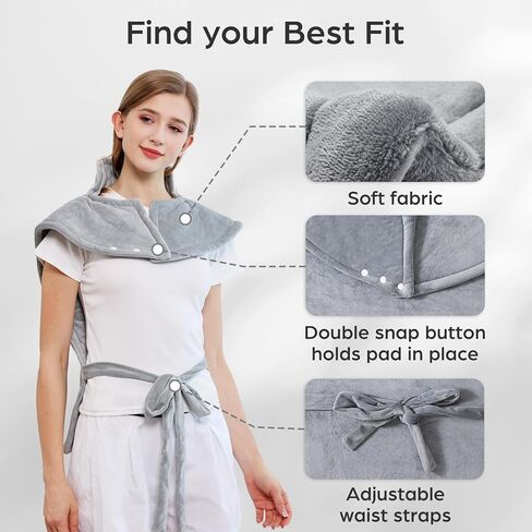 وسادة تسخين كهربائية لتخفيف آلام الرقبة والأكتاف الخلفية، 6 مستويات للحرارة/إيقاف تلقائي، وسادات تسخين كهربائية كبيرة مقاس 60.96 سم × 91.44 سم، هدايا للنساء والرجال والأم والأب المسنين، رمادي in Kuwait