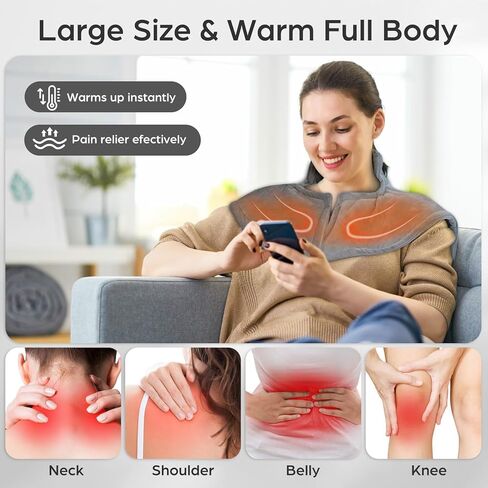 وسادة تسخين كهربائية لتخفيف آلام الرقبة والأكتاف الخلفية، 6 مستويات للحرارة/إيقاف تلقائي، وسادات تسخين كهربائية كبيرة مقاس 60.96 سم × 91.44 سم، هدايا للنساء والرجال والأم والأب المسنين، رمادي in Kuwait