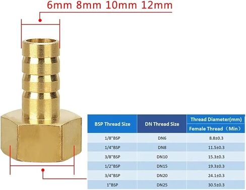 20PCS PC Hose Barb Tail Pagoda Connector 6 8 10 12 14 16mm Connector Hose 1/8 1/2 3/4 3/8 Female Thread Brass Water Pipe Fittings(Barb 10mm-1I4) in Saudi Arabia