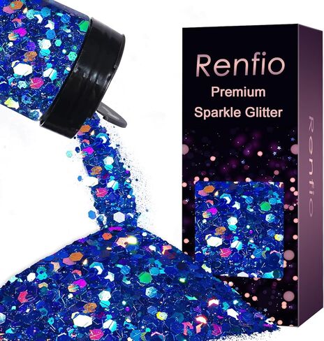 Renfio Holographic Glitter, 9.7oz/275g Laser Black Chunky Glitter for Snowglobe Tumbler,Black PET Flake Mixed Fine Powder for Snowglobe Tumbler,Craft,Epoxy Resin,Festival Decor,Nail,Slime in Kuwait