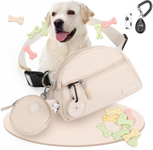 Dog Treat Pouch Pet Training Walking Fanny Pack with Built-in Poop Bag Dispenser & Waste Bag Holder | Stylish Puppy Training Essentials Supplies | Free Dog Clicker (Black) in Kuwait