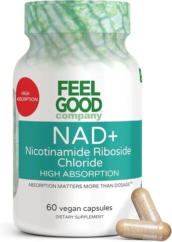 مكمل NAD+ من شركة Feelgood - دعم الطاقة المضادة للشيخوخة والطاقة الخلوية - يدعم الطاقة والوظيفة الإدراكية والصحة الخلوية - 60 كبسولة - سلائف NAD+ in Kuwait