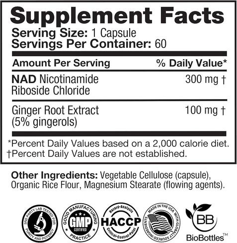 مكمل NAD+ من شركة Feelgood - دعم الطاقة المضادة للشيخوخة والطاقة الخلوية - يدعم الطاقة والوظيفة الإدراكية والصحة الخلوية - 60 كبسولة - سلائف NAD+ in Kuwait
