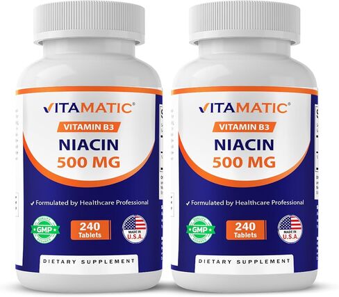 Vitamatic Niacin (Vitamin B3) 500mg, 240 Tablets - Non-GMO & Gluten Free- 480 Tablets (Pack of 2) in Saudi Arabia