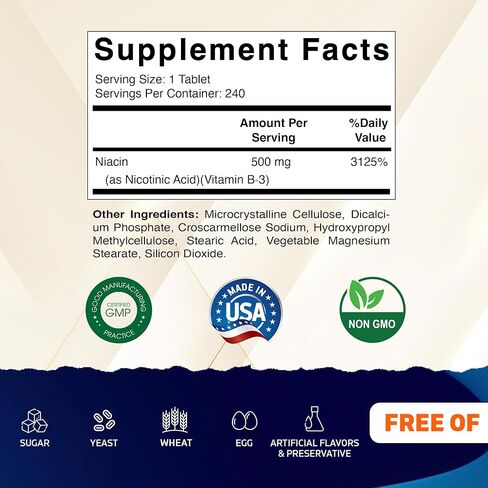 Vitamatic Niacin (Vitamin B3) 500mg, 240 Tablets - Non-GMO & Gluten Free- 480 Tablets (Pack of 2) in Saudi Arabia