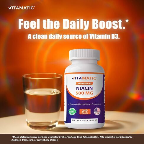 Vitamatic Niacin (Vitamin B3) 500mg, 240 Tablets - Non-GMO & Gluten Free- 480 Tablets (Pack of 2) in Saudi Arabia