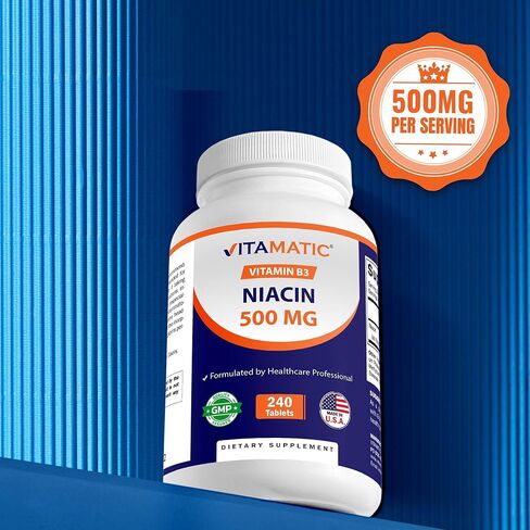Vitamatic Niacin (Vitamin B3) 500mg, 240 Tablets - Non-GMO & Gluten Free- 480 Tablets (Pack of 2) in Saudi Arabia