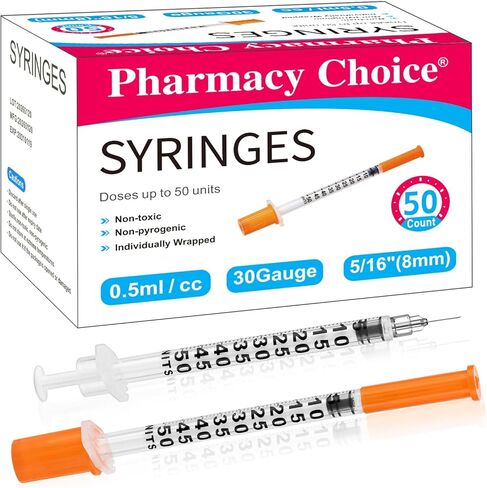 0.5 ml 30 Gauge 5/16 Inch 8mm Syringe, Individually Packed , 50PACK in Kuwait