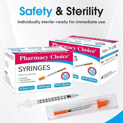 0.5 ml 30 Gauge 5/16 Inch 8mm Syringe, Individually Packed , 50PACK in Kuwait