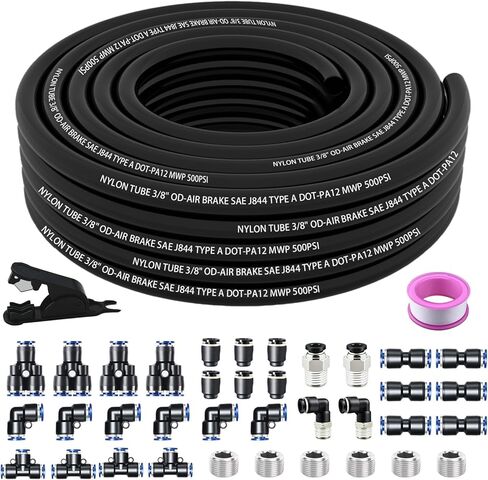 Air Line Tubing Kit, 3/8" OD DOT Air Line 35 FT(11M) SAE j844 PA Nylon Air Hose Tubing and Push to Connect Fittings,39 Pcs Compressed Accessories Kit For Air Brake System Or Fluid Transfer in Kuwait