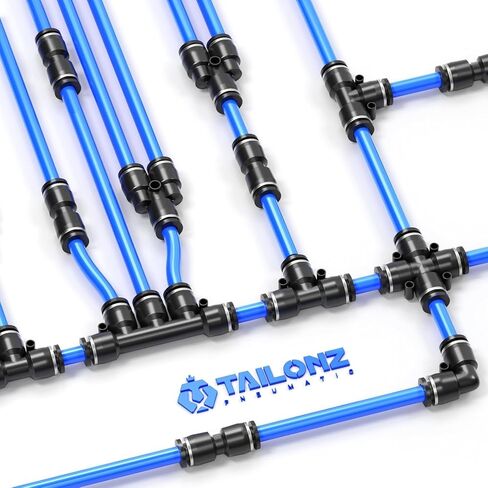 TAILONZ PNEUMATIC 1/4 "OD x 1/8" NPT Push to Connect Fittings طقم تركيبات هوائية 6 سبلات + 6 مرفقين + 6 تي + 6 مستقيم + 6 موصل Npt ذكر مستقيم + 6 موصل Npt ذكر الكوع (36 قطعة) in Saudi Arabia