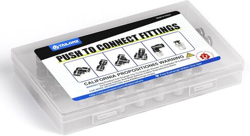 TAILONZ PNEUMATIC 1/4 "OD x 1/8" NPT Push to Connect Fittings طقم تركيبات هوائية 6 سبلات + 6 مرفقين + 6 تي + 6 مستقيم + 6 موصل Npt ذكر مستقيم + 6 موصل Npt ذكر الكوع (36 قطعة) in Saudi Arabia