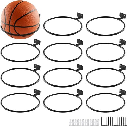 6Pack Mounted Ball Wall Storage Display Universal Ball Rack Metal Black Rack Holder Space Saver for Basketball Football Volleyball Soccer in Saudi Arabia