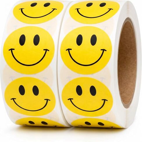 1000 PCS ملصقات الوجه المبتسم - 1 بوصة مستديرة ملصقات صفراء (لفاتان) - ملصقات الوجه السعيد للأطفال ، والمعلمين ، والمكافآت ، والتعبئة ، وفضلات الحفلات ، وسردة اليقظة in Kuwait