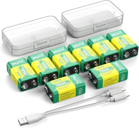 بطارية 9 فولت للكشف عن الدخان ، بطاريات ليثيوم 9V القابلة لإعادة الشحن - 13500 ميجا واتين بطاريات LI -ion مع كابل الشحن الصغير - شحن سريع في 1.5 ساعة ، (4 عبوات) in Kuwait