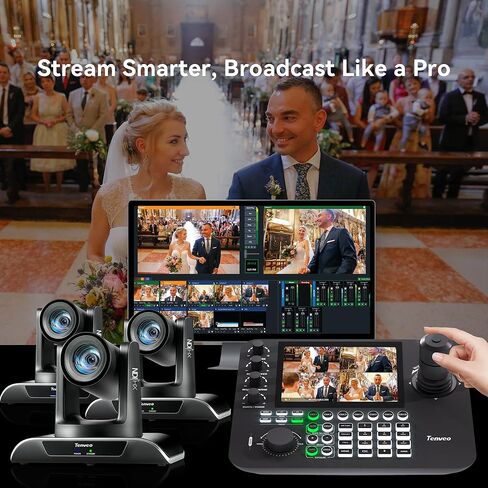 Tenveo NDI PTZ Camera Joystick Controller, 7’’ LCD Quad-Screen Real-time Preview, 4D Joystick Control Keyboard Support NDI PoE VISCA Pelco-D/P For Church Worship Live Events Streaming Video Production in Saudi Arabia