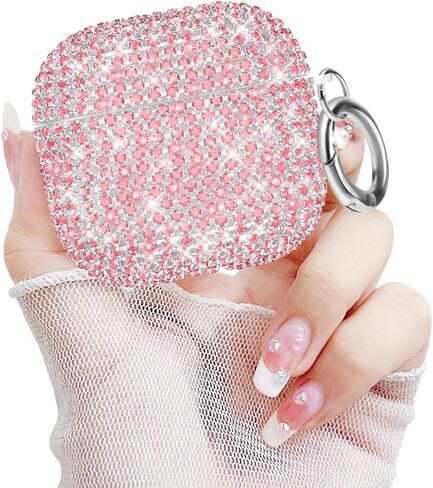 for Airpods 4 Generation Case, Luxury Sparkly Bling Rhinestone Case with Keychain for Women Girls Anti-Lost Glitter Crystal Hard PC Shockproof Full Protective Cover for Airpods 4th-Silver in Kuwait