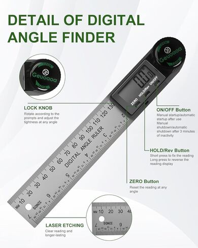 أداة تحديد الزوايا الرقمية، منقلة من الفولاذ المقاوم للصدأ 7 بوصة/200 مم، بطاريتان قياس زاوية أداة النجارة لبناء النجار والقياس بنفسك in Kuwait