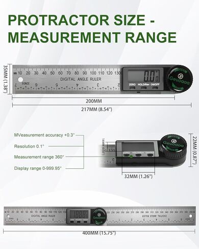 أداة تحديد الزوايا الرقمية، منقلة من الفولاذ المقاوم للصدأ 7 بوصة/200 مم، بطاريتان قياس زاوية أداة النجارة لبناء النجار والقياس بنفسك in Kuwait