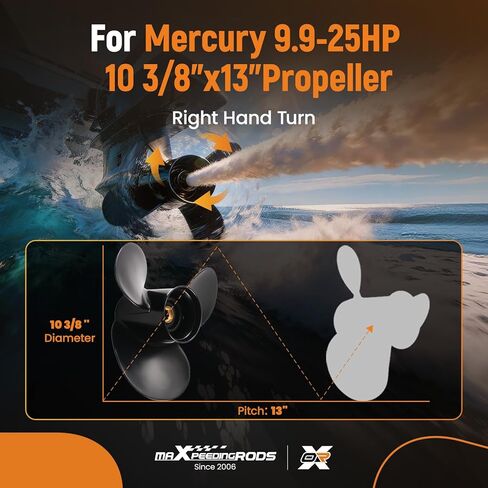 maXpeedingrods 3 Blades 10 3/8 X 13 Aluminum Boat Propeller for Mercury Outboard Motors 9.9 15 18 20 25HP 10 Spline Tooth, RH, Parts No# 48-19640A40 in Saudi Arabia