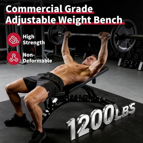 EVERYMATE Adjustable Weight Bench, 1200LB Heavy-Duty Capacity Workout Bench with 50mm x70mm Thickened Steel Frame, Adjustment Incline Bench for Home, Gym & Professional Competition,2.1" Thickened Pad, Dual-Track Silent Wheels in Kuwait
