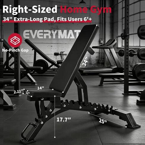 EVERYMATE Adjustable Weight Bench, 1200LB Heavy-Duty Capacity Workout Bench with 50mm x70mm Thickened Steel Frame, Adjustment Incline Bench for Home, Gym & Professional Competition,2.1" Thickened Pad, Dual-Track Silent Wheels in Kuwait