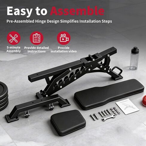 EVERYMATE Adjustable Weight Bench, 1200LB Heavy-Duty Capacity Workout Bench with 50mm x70mm Thickened Steel Frame, Adjustment Incline Bench for Home, Gym & Professional Competition,2.1" Thickened Pad, Dual-Track Silent Wheels in Kuwait