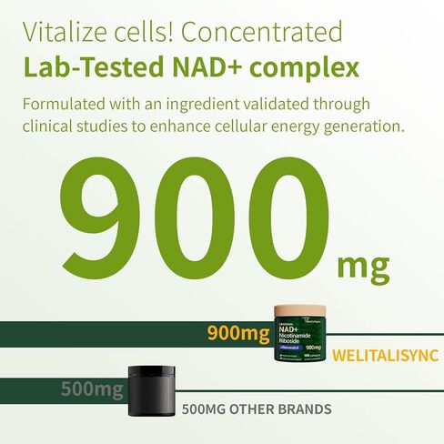 Premium NAD+ Supplement - Nicotinamide Riboside & Resveratrol 900mg – Fast-Absorbing Cellular Renewal Capsules for Energy, Anti-Aging & Brain Health – Vegan, Non-GMO, 200 C in Saudi Arabia