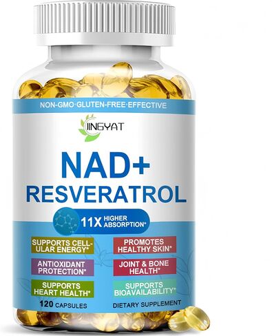 مكمل NAD 11 في 1 مع ريسفيراترول ومرافق الإنزيم Q10 والكيرسيتين والكولاجين وبذور العنب للطاقة الخلوية والتركيز الذهني ودعم مضادات الأكسدة - مكمل NAD للنساء والرجال، 120 كبسولة ناعمة in Kuwait