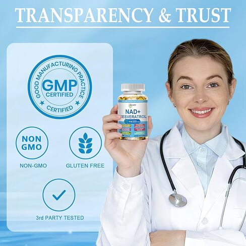 مكمل NAD 11 في 1 مع ريسفيراترول ومرافق الإنزيم Q10 والكيرسيتين والكولاجين وبذور العنب للطاقة الخلوية والتركيز الذهني ودعم مضادات الأكسدة - مكمل NAD للنساء والرجال، 120 كبسولة ناعمة in Kuwait