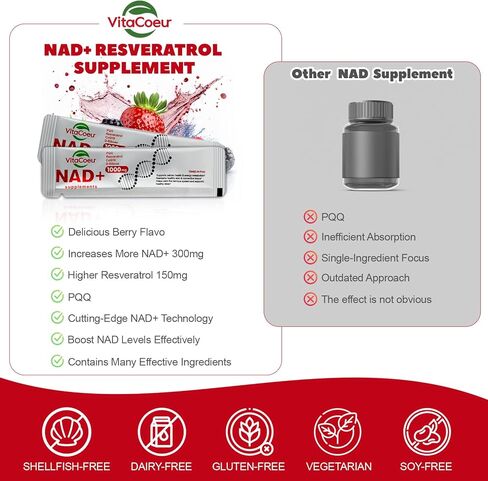 1000mg NAD+ Supplement Liquid with Organic Resveratrol, Nicotinamide Riboside & PQQ, CoQ10, ALA, Boost Energy Focus, DNA Repair & Activate Longevity Cells, NAD Resveratrol for Men & Women in Saudi Arabia