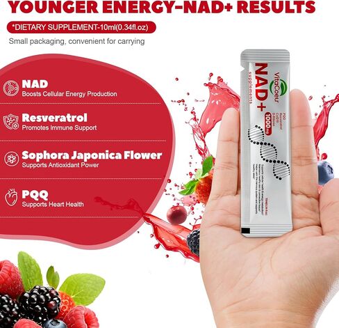 1000mg NAD+ Supplement Liquid with Organic Resveratrol, Nicotinamide Riboside & PQQ, CoQ10, ALA, Boost Energy Focus, DNA Repair & Activate Longevity Cells, NAD Resveratrol for Men & Women in Saudi Arabia