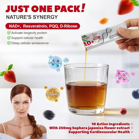 1000mg NAD+ Supplement Liquid with Organic Resveratrol, Nicotinamide Riboside & PQQ, CoQ10, ALA, Boost Energy Focus, DNA Repair & Activate Longevity Cells, NAD Resveratrol for Men & Women in Saudi Arabia