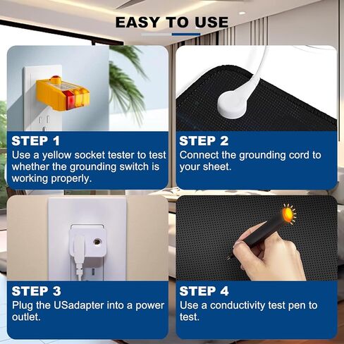 Grounding Mat for Bed, Sleeping, (27" x 76" King) PU Leather grounding mat for improving Energy and Sleep, Comes with Outlet Tester, grounding Wire, Eye mask, Test Pen and Safety Adapter. in Kuwait