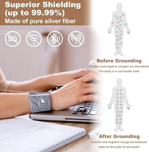حزام معصم تأريض بألياف فضية نقية، سوار معصم تأريض قابل للتعديل، شريط علاج تأريض عالمي لساق الرقبة، يحسن طاقة النوم، حجب واي فاي 5G (3.9 * 20.5 بوصة) in Kuwait
