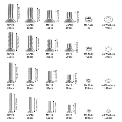 مجموعة براغي M3M4M5M6M8، 155-1144 قطعة، مجموعة متنوعة من المقبس السداسي المسطح برأس غاطس، غسالات صواميل براغي الآلة مع مفتاح ألين لإصلاح الأثاث الإلكتروني (فضي) (1144 قطعة m3m4m5m6) in Kuwait