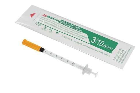 حقنة أنسولين بيطرية من Elimedical U-100 0.3cc (مل)، 29 جم × 1/2 بوصة (12.7 مم)، علامة نصف الوحدة، معبأة بشكل فردي، للقطط أو الكلاب الأليفة، 100 لكل صندوق، 03V2913B in Saudi Arabia