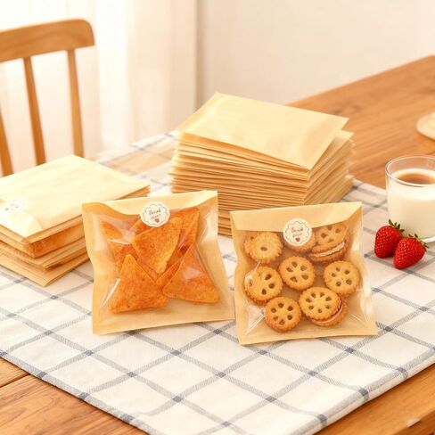 100 عبوة من أكياس تغليف البسكويت مع ختم، أكياس خبز ورقية مقاس 7.1 × 7.5 بوصة مع نافذة، مقاومة للدهون قابلة للغلق بالحرارة لاستخدام أكياس بسكويت واحدة للحلوى، الدونات، شريحة الكيك، الكعكة، البراوني in Kuwait