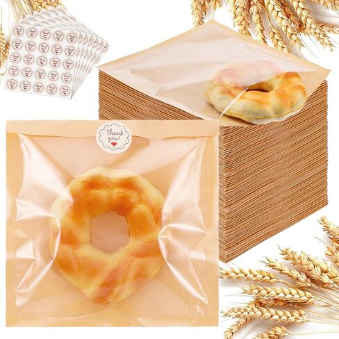 300 Pack 7.1x7.5 Inch Heat Sealable Bakery Bags with Window Grease Resistant Cookie Bags for Donut, Pastry, Sandwich, Brownie, Cake Slice and Treats Packaging in Saudi Arabia