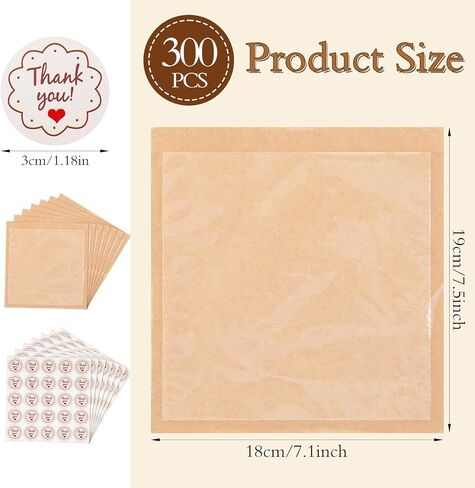 300 Pack 7.1x7.5 Inch Heat Sealable Bakery Bags with Window Grease Resistant Cookie Bags for Donut, Pastry, Sandwich, Brownie, Cake Slice and Treats Packaging in Saudi Arabia
