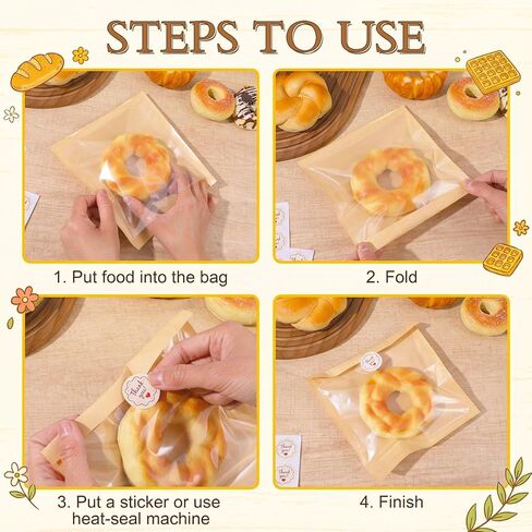 300 Pack 7.1x7.5 Inch Heat Sealable Bakery Bags with Window Grease Resistant Cookie Bags for Donut, Pastry, Sandwich, Brownie, Cake Slice and Treats Packaging in Saudi Arabia