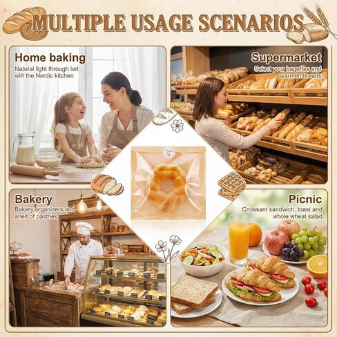 300 Pack 7.1x7.5 Inch Heat Sealable Bakery Bags with Window Grease Resistant Cookie Bags for Donut, Pastry, Sandwich, Brownie, Cake Slice and Treats Packaging in Saudi Arabia