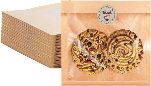 100 عبوة من أكياس البسكويت مع ختم، أكياس مخبز قابلة للغلق بالحرارة مقاس 7.1x7.5 بوصة مع نافذة، حقيبة ورقية قابلة للغلق بالحرارة للخبز والساندويتش وشريحة الكيك والمعجنات والدونات in Kuwait