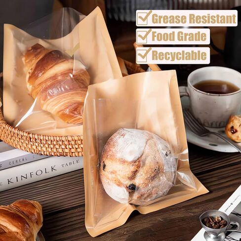 100 عبوة من أكياس البسكويت مع ختم، أكياس مخبز قابلة للغلق بالحرارة مقاس 7.1x7.5 بوصة مع نافذة، حقيبة ورقية قابلة للغلق بالحرارة للخبز والساندويتش وشريحة الكيك والمعجنات والدونات in Kuwait
