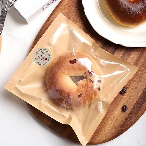100 عبوة من أكياس البسكويت مع ختم، أكياس مخبز قابلة للغلق بالحرارة مقاس 7.1x7.5 بوصة مع نافذة، حقيبة ورقية قابلة للغلق بالحرارة للخبز والساندويتش وشريحة الكيك والمعجنات والدونات in Kuwait
