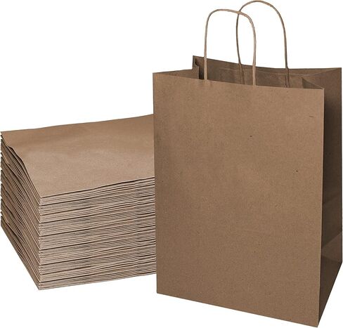 EcoQuality X-Large Brown Kraft Paper Bags With Handles - 18x7x19 Inches, 100pcs - for Shopping, Gifts, Party, Merchandise, Lunch, Grocery in Saudi Arabia