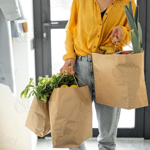 EcoQuality X-Large Brown Kraft Paper Bags With Handles - 18x7x19 Inches, 100pcs - for Shopping, Gifts, Party, Merchandise, Lunch, Grocery in Saudi Arabia