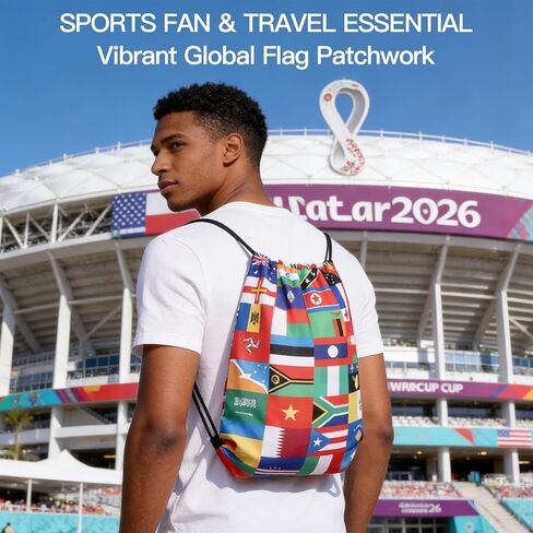 AICase World Cup 2026 Merchandise Drawstring Bag Soccer Game Day Essentials,International Flags Football Decor Accessories Great Gifts for Fans,Multicultural Travel Gym String Bag Sports&Daily Use in Saudi Arabia