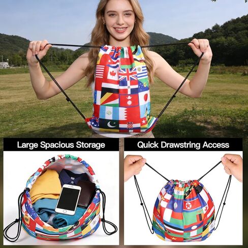 AICase World Cup 2026 Merchandise Drawstring Bag Soccer Game Day Essentials,International Flags Football Decor Accessories Great Gifts for Fans,Multicultural Travel Gym String Bag Sports&Daily Use in Saudi Arabia