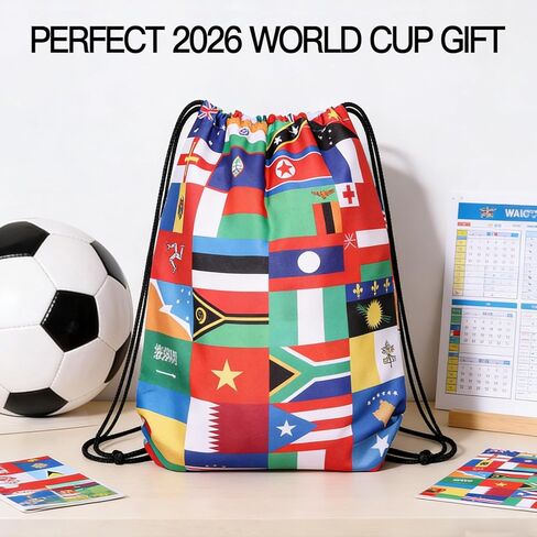 AICase World Cup 2026 Merchandise Drawstring Bag Soccer Game Day Essentials,International Flags Football Decor Accessories Great Gifts for Fans,Multicultural Travel Gym String Bag Sports&Daily Use in Saudi Arabia